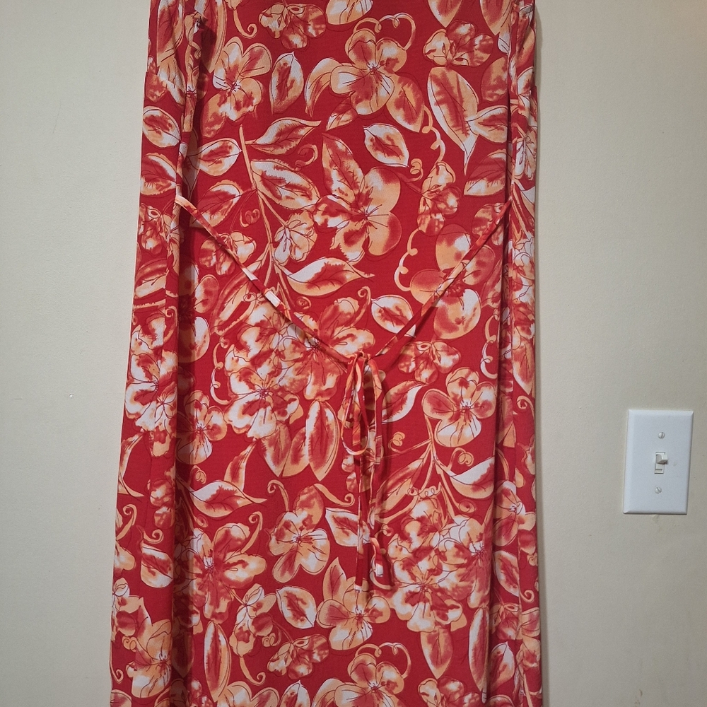 Daniel Laurent 90s Vintage Red Floral Maxi Dress Slit Dress Cottagecore - Picture 3 of 8